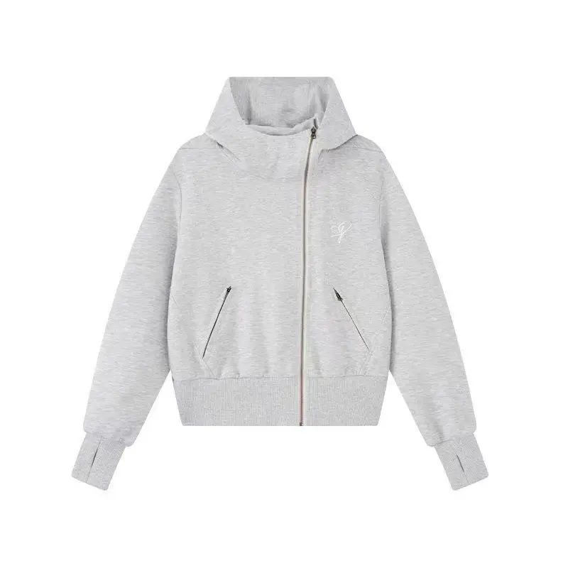 F426 Official Store Cropped Hoodie with Diagonal Zipper Front