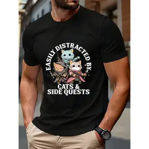 Unisex humorous Cats Side Quest Cotton T-shirt