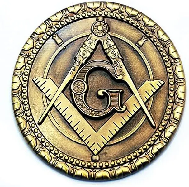 Decorative Antique Brass Square & Compass Masonic Plastic Auto Emblem for Masons, 3 in Peel-and-Stick Body Panel Decal with Adhesive Pad for Glass