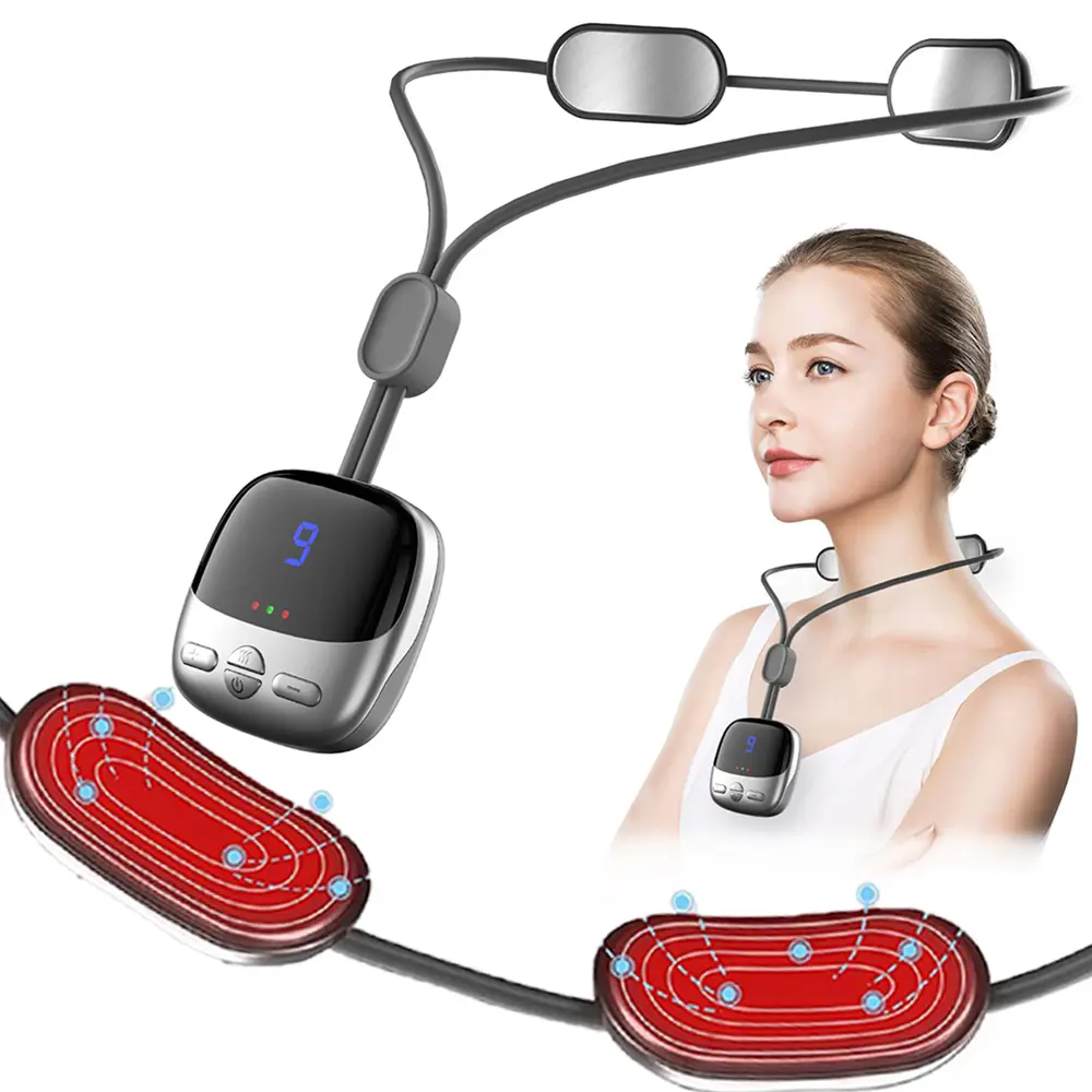 Adjustable Ergonomic Lightweight Rechargeable EMS Neck Massager (Neck Massager-A) with Heat Therapy & Temperature Control, 600mAh Easy-Carry Device, 19.2*14*4cm Universal USB Port Accessory for Home, Desk Phones & Electronics