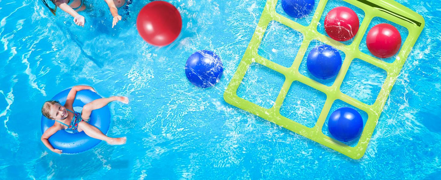 Pool Toys Games Set, Tic-Tac-Toe Inflatable Pool Toy with 10 Balls - Pool Games for Adults Teens Kids 2-10 Players - Pool Party Decorations Poolside Fun