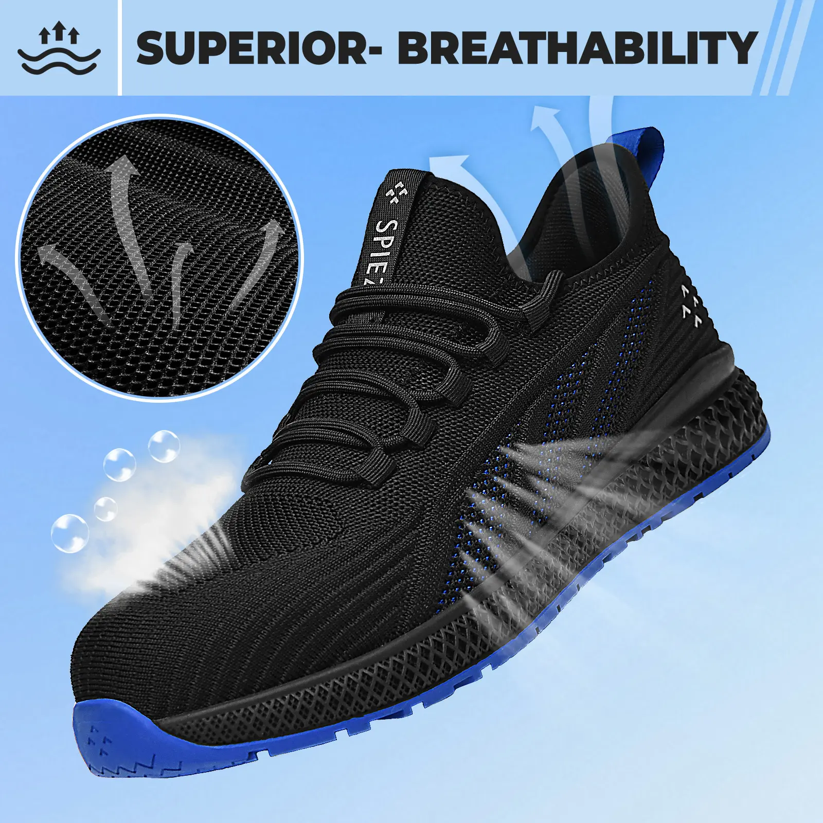 SPIEZ Unisex Durable Work & Safety Walking Shoes - Composite Toe, Breathable, Lightweight, Round Toe, Lace Closure, All-Season Footwear for Women & Men