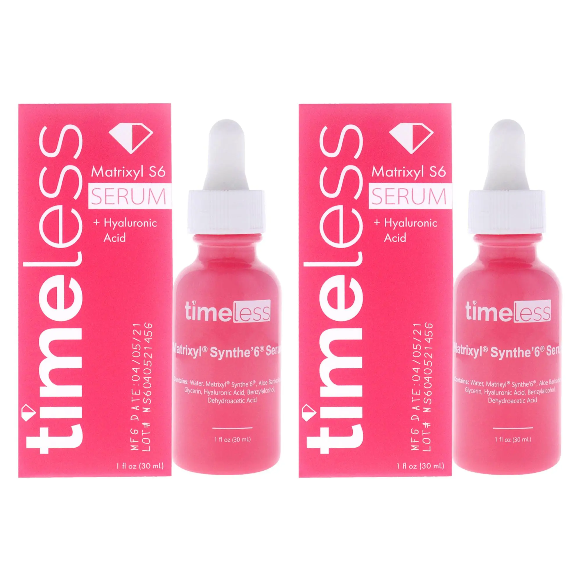 Timeless Matrixyl Synthe'6 Hyaluronic Serum (Serum Form, Daily Use) - Unisex, 1 fl oz Each, 2 Bottles Pack