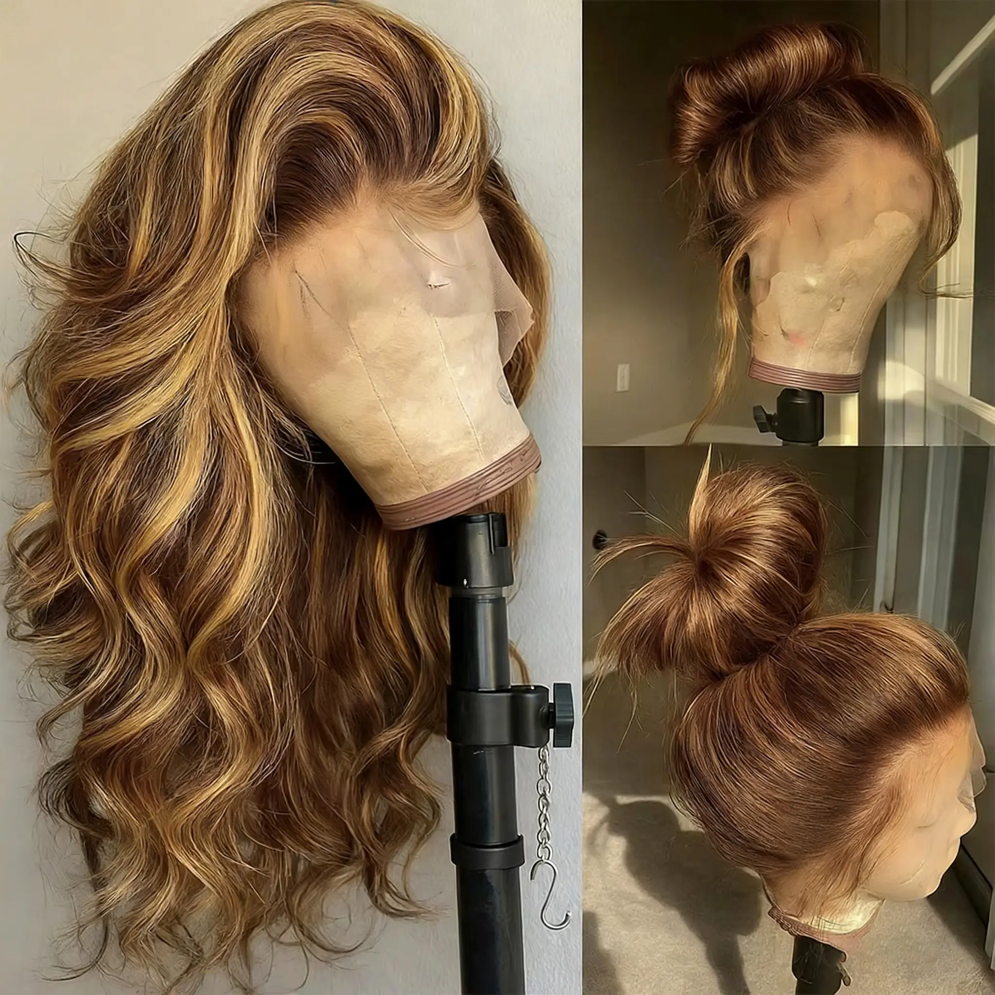 13x4 Ombre Highlight Lace Front Wigs Human Hair with Baby Hair 180 Density 4/27 Honey Blonde Body Wave Frontal Wigs Human Hair