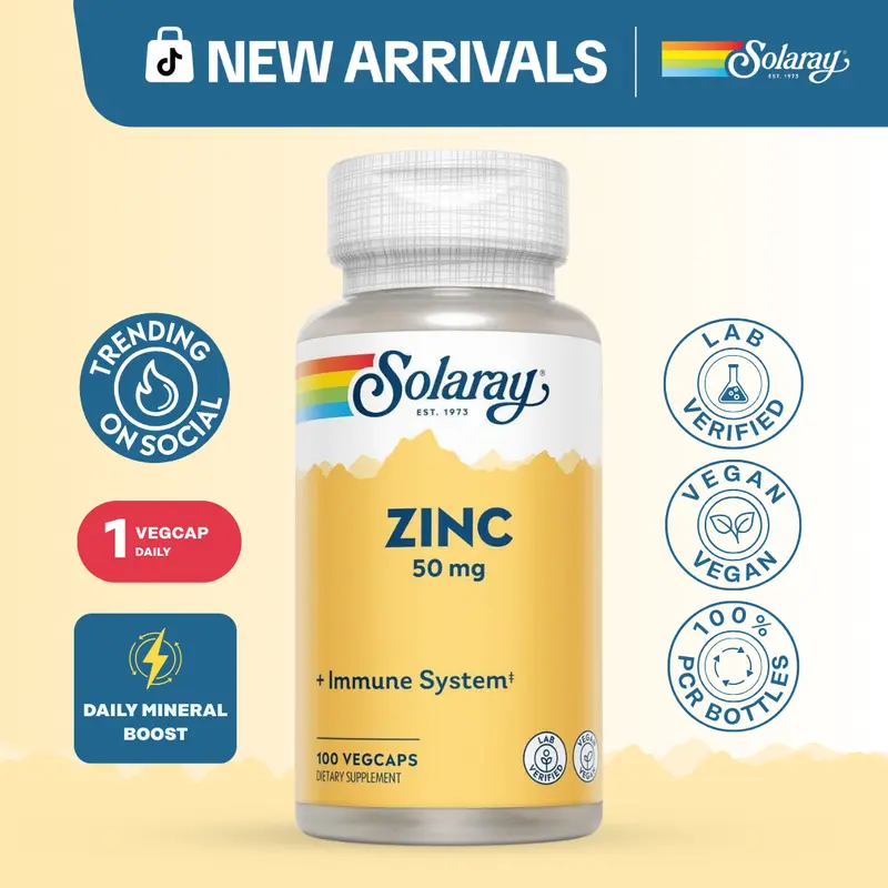Solaray Zinc 50 mg VegCaps for Adults – High-Potency Zinc Supplement with Pumpkin Seed for Immune, Skin & Cellular Support