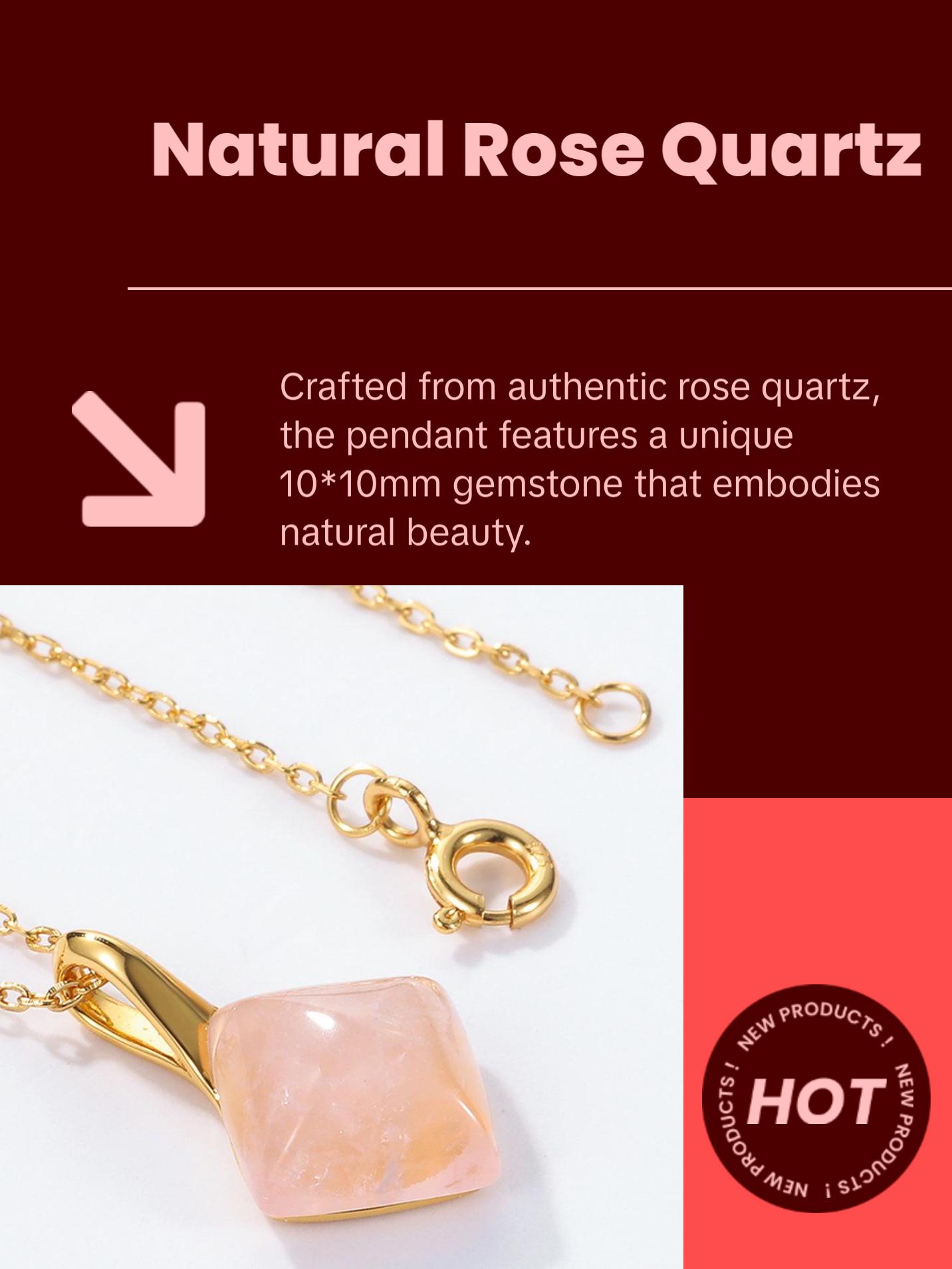 Rose Quartz Square Pendant Necklace