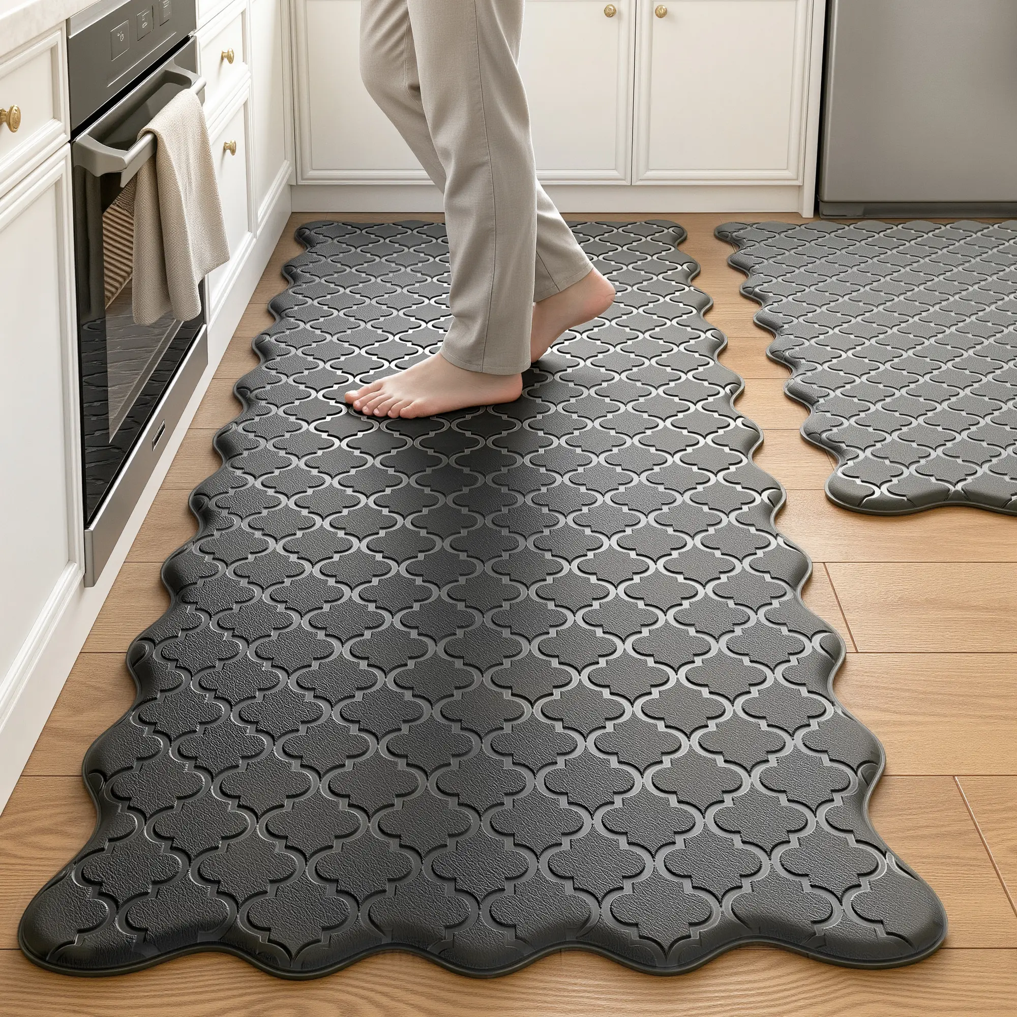 Tyrot 2PCS Waterproof Anti-Fatigue Kitchen Rugs Sets, Cushioned Curvilinear Antislip All-Surface Washable Floor Rugs,Kitchen Rugs Irregular Design Rug Non Slip Rugs