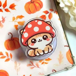 Kawaii Mushrooms Cute Coquette Magnetic Phone Grip, Retro Pink Bow Fungi Magsafe Kickstand, Trendy Soft Girl Aesthetic Gift For Her