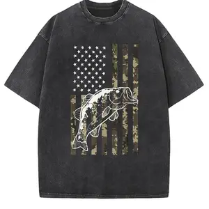 100% Cotton Fishing Camo American Flag Bass Patriotic Women Men T-Shirt