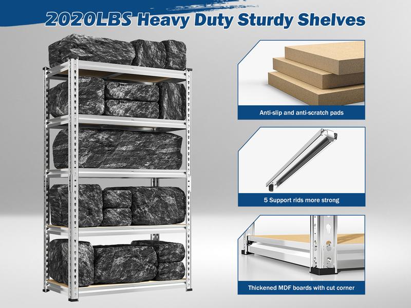 Raybee Furniture 1550-2020 LBS 5 Tier Garage Shelving Heavy Duty Adjustable Garage Shelves, Utility Rack Shelf, Shelving Units for Storage Warehouse Pantry Closet Raybee Furniture 1550-2020 LBS 5 Tier Garage Shelving Heavy Duty Adjustable Garage Shelves, Utility Rack Shelf, Shelving Units for Storage Warehouse Pantry Closet