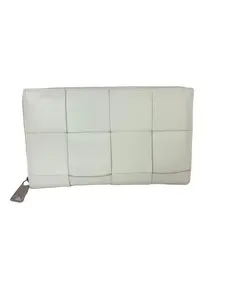 Pre-owned BOTTEGA VENETA: leather Small Leather Goods Bottega Veneta Intrecciato White Cassette Zip Around Wallet