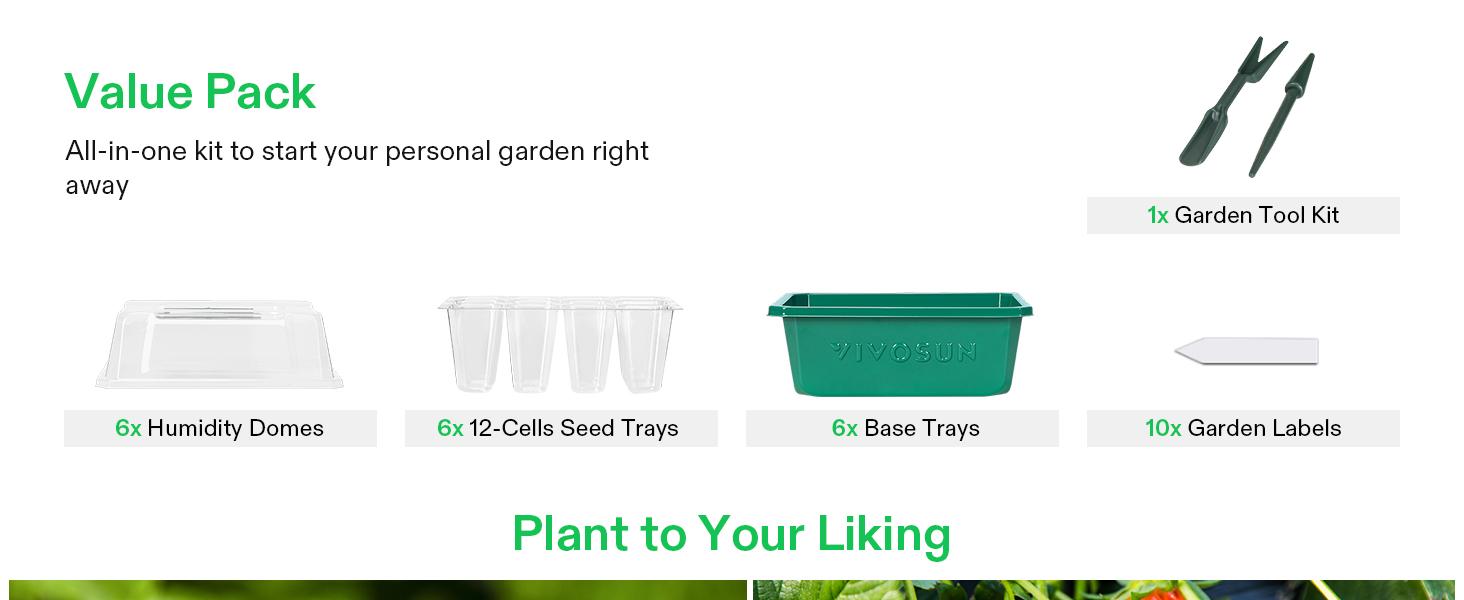 VIVOSUN 6/12-Pack Seed Starter Trays,Seed Starter Kit with Humidity Dome, Flat Reusable Plant Germination Trays with Drain Hole, Green Propagation Tray for Planting Seeds