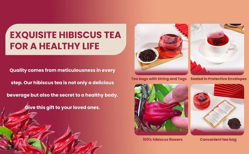 120 Hibiscus Tea Bags | 100% Pure Hibiscus Flower | Sugar-Free, Caffeine-Free Herbal Tea | Double Chamber, Individually Wrapped Bags| Rich in Natural Goodness and Flavor