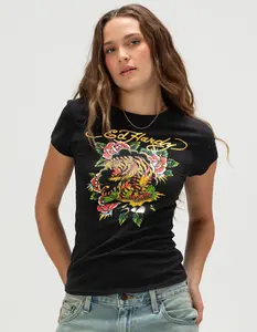 ED HARDY Tiger Roses Womens Fitted Tee