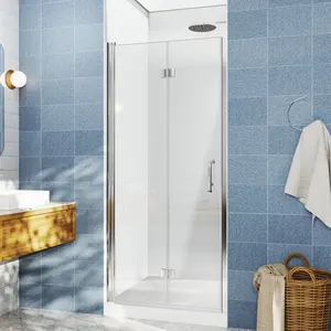 Adapt Allsumhome Bifold Glass Shower Door 30-32 in.W x 72 in.H Pivot Swing with Chrome Finish and Clear Tempered Glass