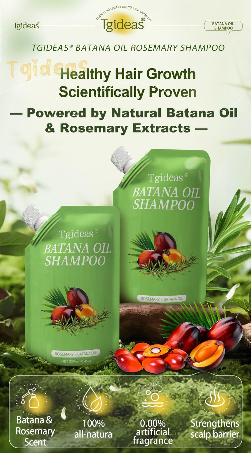 Tgideas Rosemary Batana Oil Shampoo - Promotes hair growth, strengthens hair strands， contains natural extracts to care for hair, daily hair care 250ml (8.45oz).