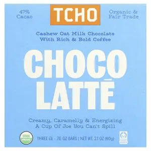 TCHO Choco Latte, Milk Chocolate with Coffee, 47% Cacao, 3 Bars, 0.70 oz Each