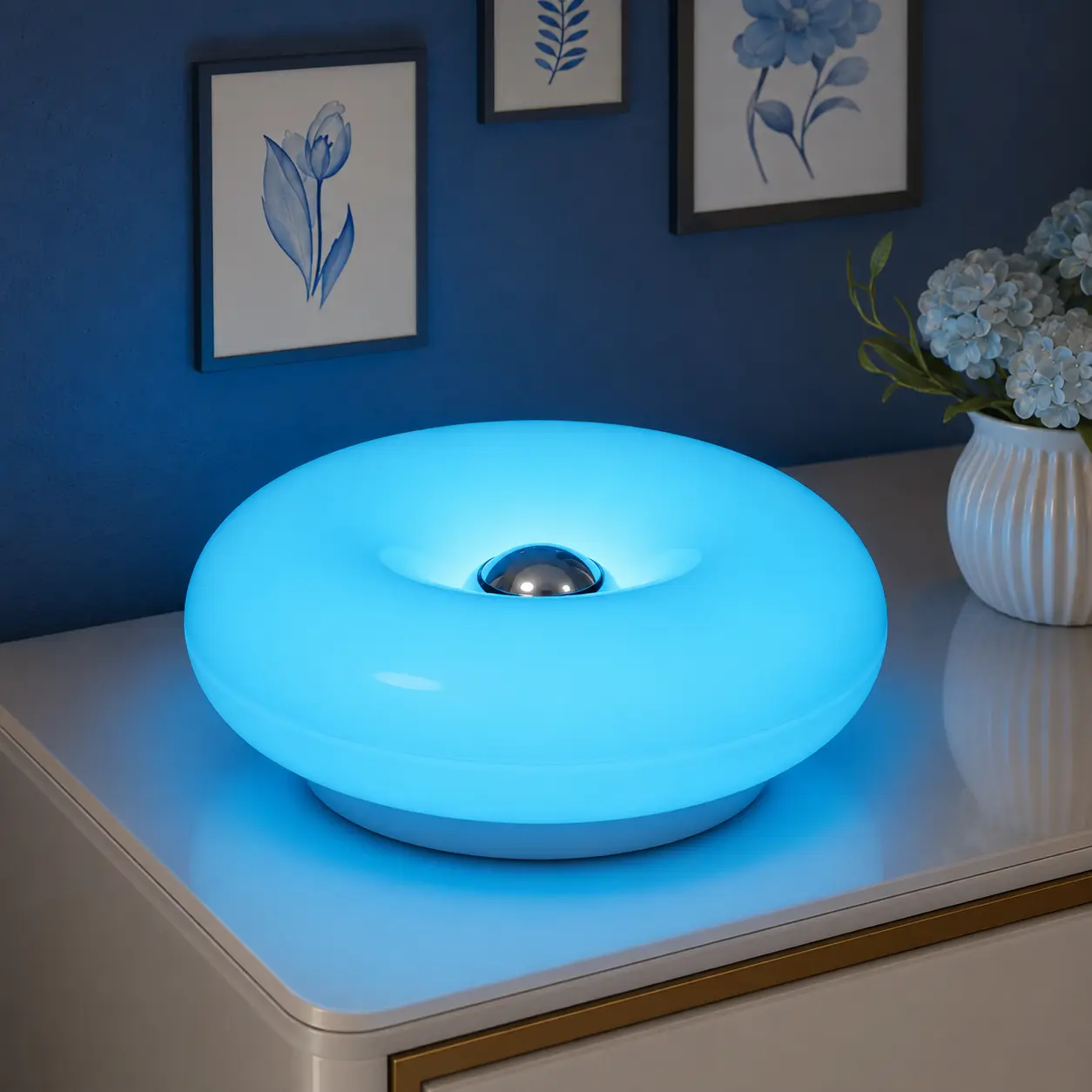 Viral Donut Lamp! Modern Orange & White LED Table Lamp with Touch Dimmer & RGB Colors. USB Rechargeable, Perfect for Bedside, Desk Decor or Cozy Ambient Glow.