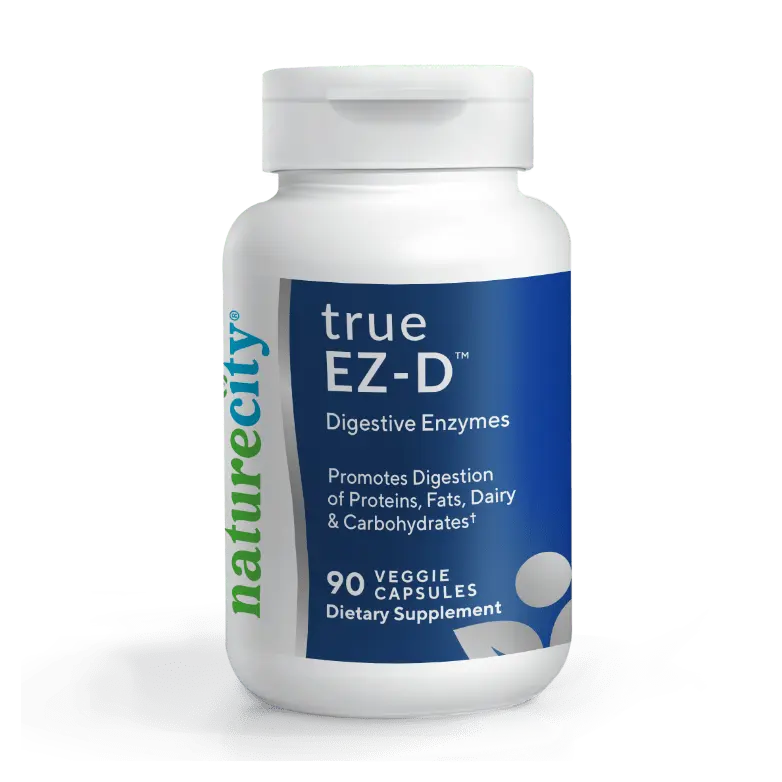 NatureCity TrueEZ-D Broad Spectrum Digestive Enzyme Supplement - Protein, Fat and Carb Breakdown Support - Bloating, Gas and Digestive Comfort - Natural, Non-GMO Veggie Capsules - 60 Count
