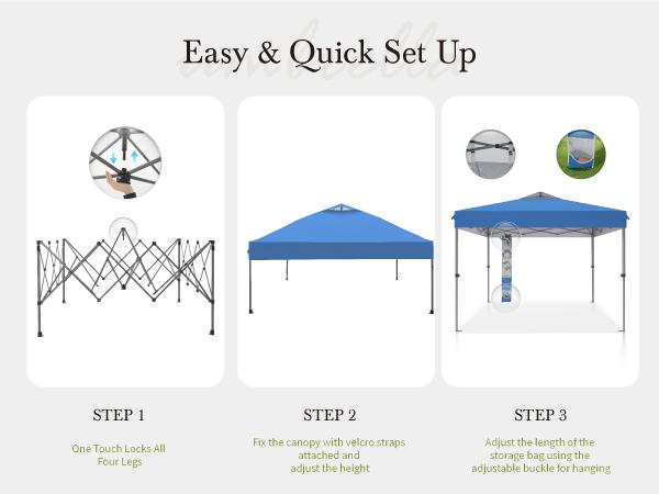 【One-Button Push】Sophia & William 10x10 One-Button Push Pop Up Canopy – One-Person Instant Setup Gazebo with Vented Roof & Side Storage Pocket for Backyard, Beach, Camping & Events