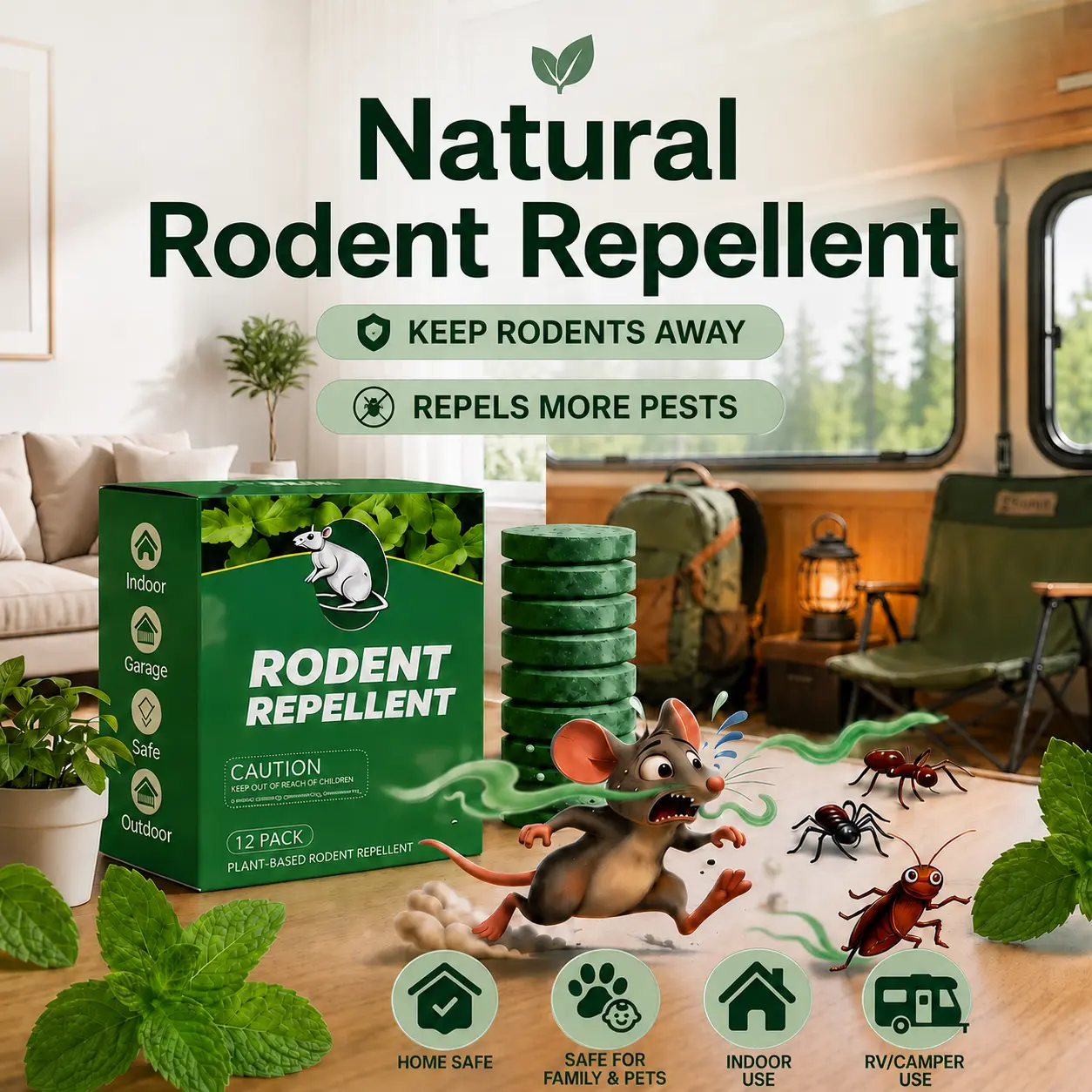 Mouse Repellent Pouches—Natural Repellent with Peppermint Oil (12 Pack)—Safe and Non-Toxic—Prevents Mice from Entering Homes, Garages, Warehouses, and Vehicles—Safe for People and Pets