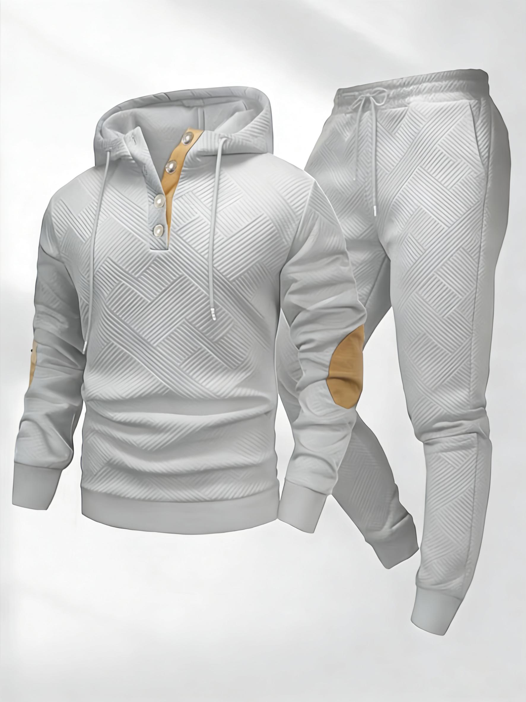 Men's Two-Piece Casual Fashion Set Knitted Jacquard Sports Hoodie with Pants