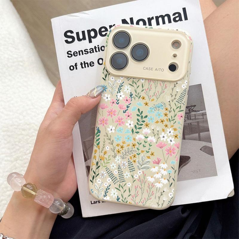 Fresh Floral Print Phone Case for iPhone 17 Pro Max 17Air 17 16E 16 15 14 13 12, Ultra Skin-Friendly TPU, All-Inclusive Glass Lens Protection, Aesthetic Flower Pattern Gift, Dopamine Ins Style Summer Cover, Shockproof Slim Case, Lens Window Design