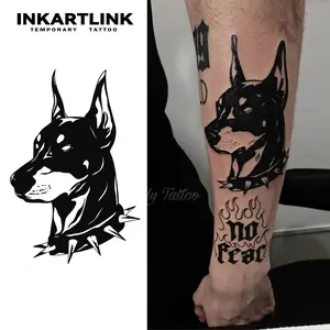 INKARTLINK [2 Sheets] Realistic Doberman Pinscher Temporary Tattoos, Cool Spiked Collar Dog Fake Tattoo Stickers, Waterproof Punk Body Art for Men