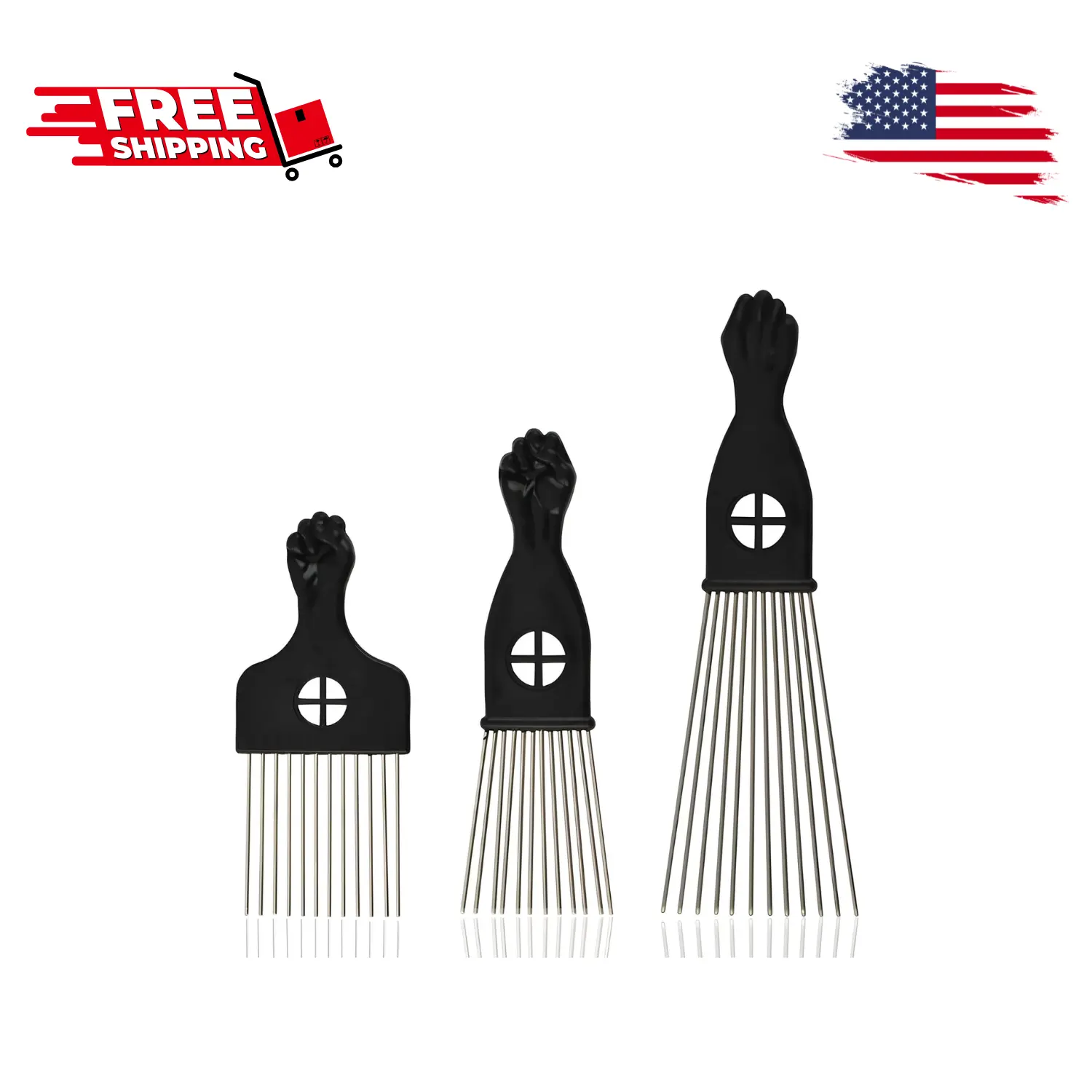 3-Piece Stainless Steel Afro Hair Pick Set 3-Piece Stainless Steel Afro Hair Pick Set