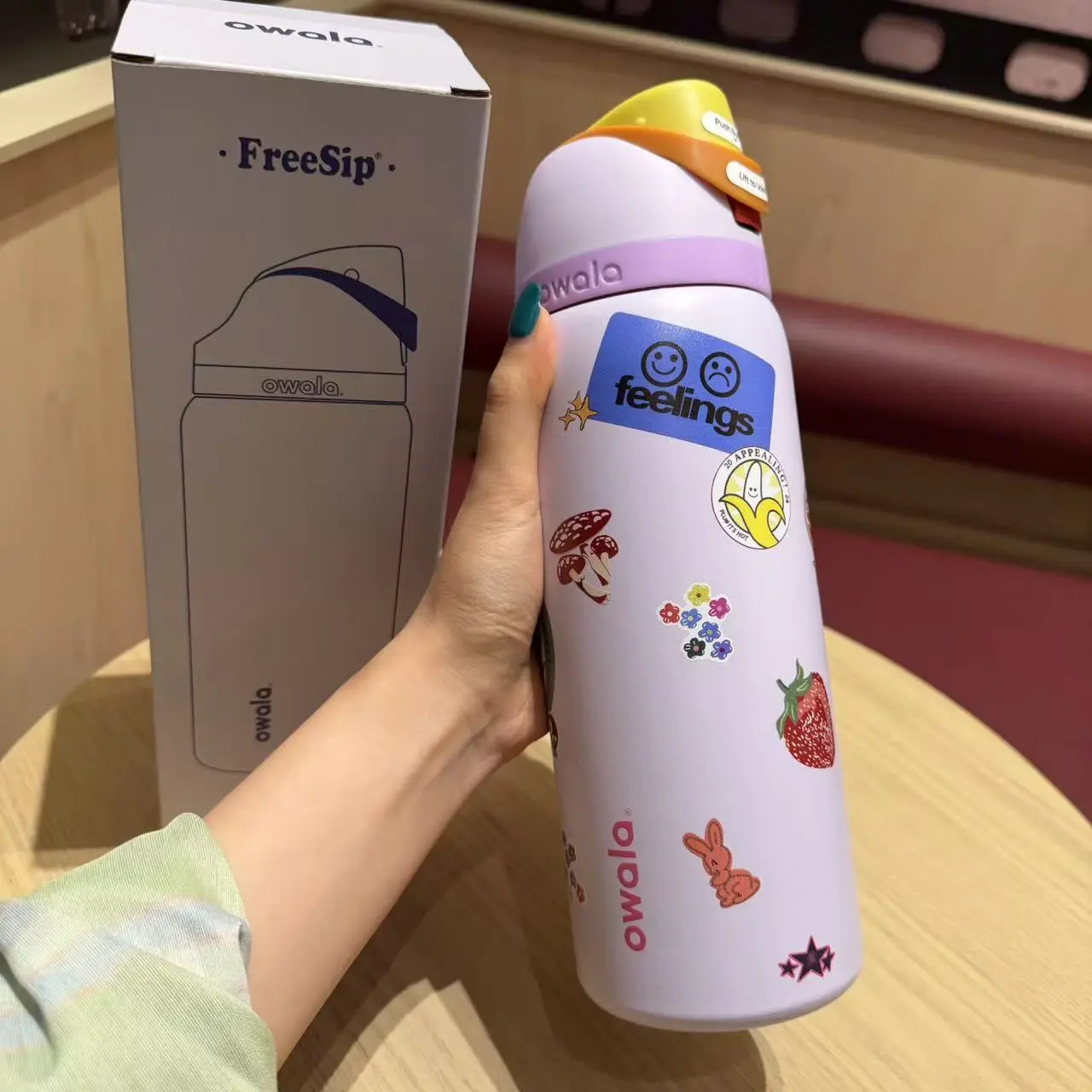 【NEW】Owala Lavender Retro Sticker CollageInsulated Water Bottle with Built-In Straw,Push-Button Lid & Carry Handle - Cute Y2K Mushroom, Bunny & Floral Print for Women & Teens