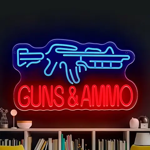 Guns and Ammo Store Shop Firearms Led Neon Light Sign Bar Club Man Cave,Led Decoration, Decor Lighting, Led Decoration Lamp