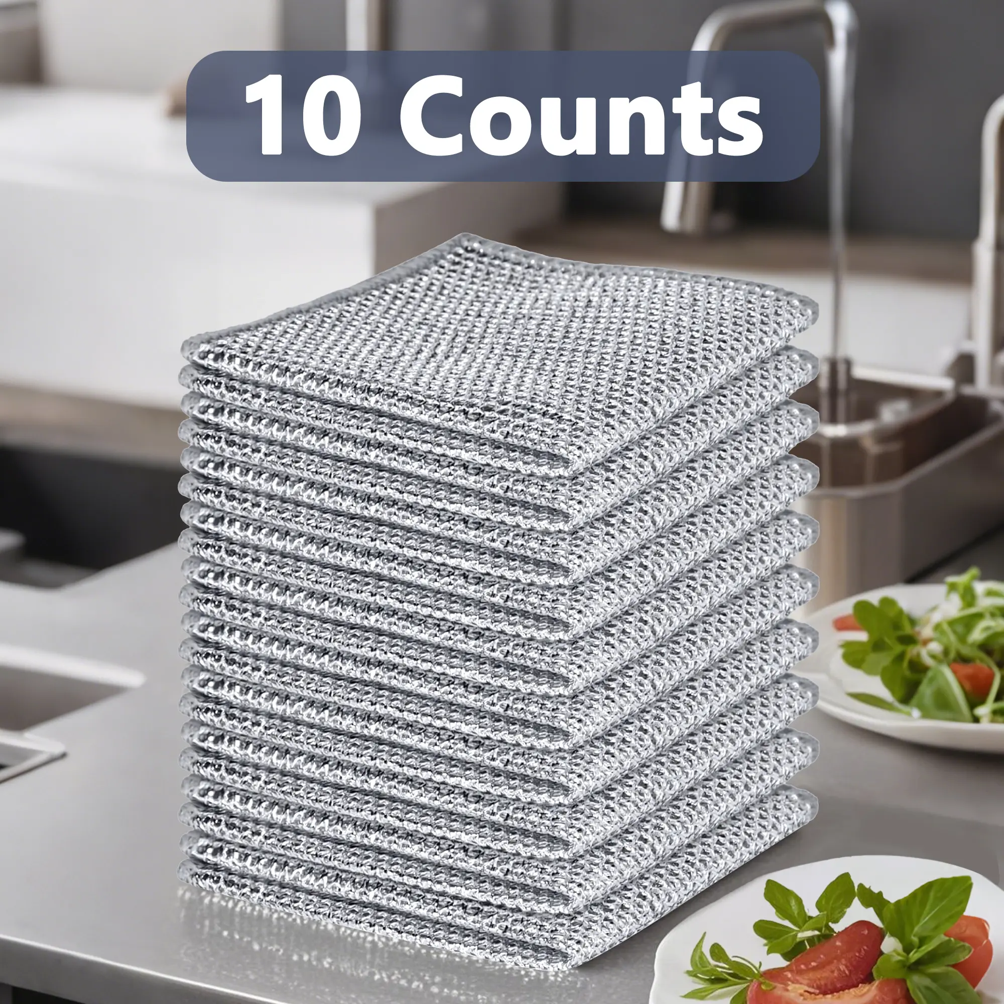 10 Counts Multipurpose Wire Dishwashing Rag, Double Layer Multipurpose Fiber Cleaning Cloth,  Wire Miracle Cleaning Cloths Metallic Dish Cloths for for Wet and Dry Washing