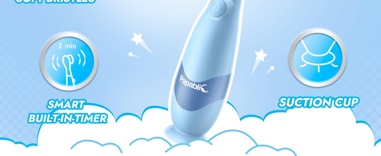 Papablic (Pippin) Toddler Sonic Toothbrush 1-3Y with Smart LED Timer & Penguin Cover, 2 Brush Heads, Lightweight Oral Hygiene for Kids, Dentist Pick!