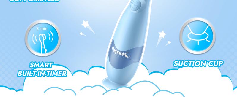 Papablic (Pippin) Toddler Sonic Toothbrush 1-3Y with Smart LED Timer & Penguin Cover, 2 Brush Heads, Lightweight Oral Hygiene for Kids, Dentist Pick!