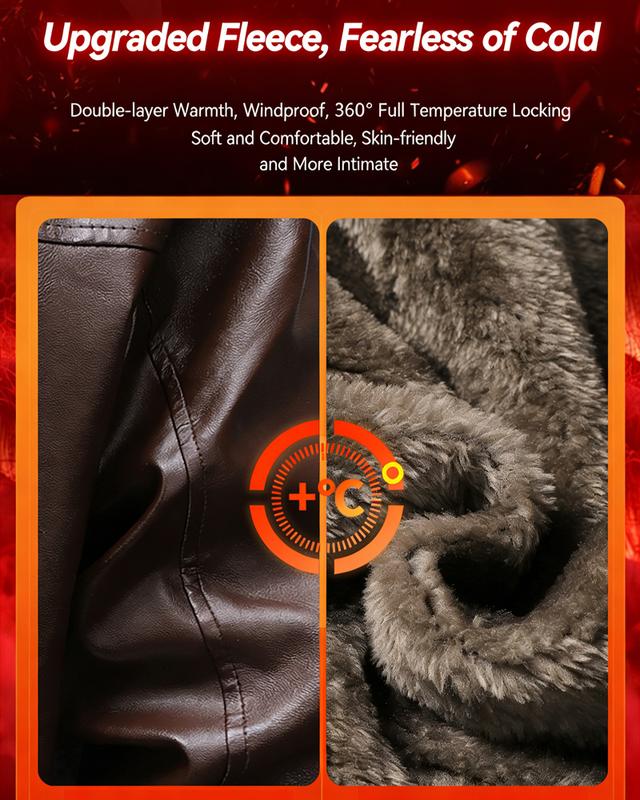 Men's Winter Casual Fleece Lined Warm PU Leather Motorcycle Jacket, versatile street style leather coat suitable for streetwear and everyday casual wear, an ideal gift for boyfriend or husband.