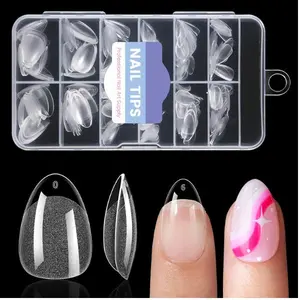240PCS Extra Short Almond Nail Tips – Soft Gel Full Cover Clear Press On Nails, 12 Sizes Small Almond Fake Nail Tips for Nail Extensions, DIY Home Salon Manicure for Women & Girls