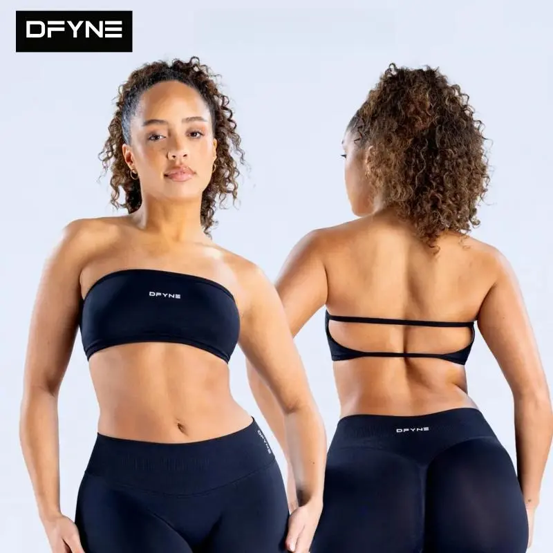 DFYNE Seamless Strapless Tube Top & Sculpting Scrunch Butt Leggings Set Backless Gym Yoga Outfit
