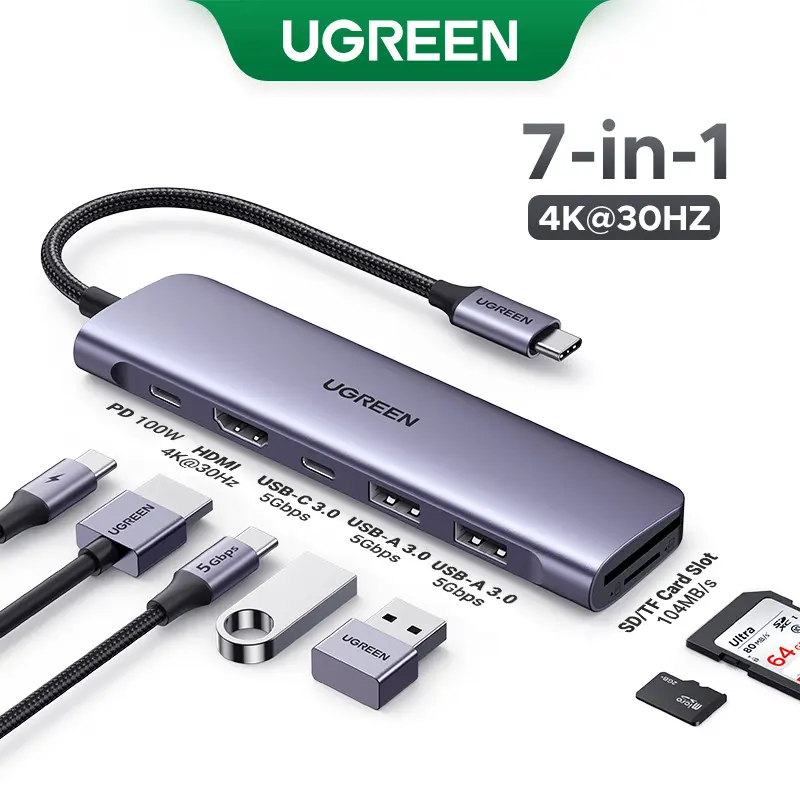 UGREEN Revodok 1071 USB C Hub for Laptop 7 in 1 Dock 4K HDMI, 100W PD Charging, USB-C & 2 USB-A 5Gbps Data Ports, SD/TF Card Reader for MacBook Pro/Air, iPad Pro, XPS, Thinkpad tiktokshopbacktoschool