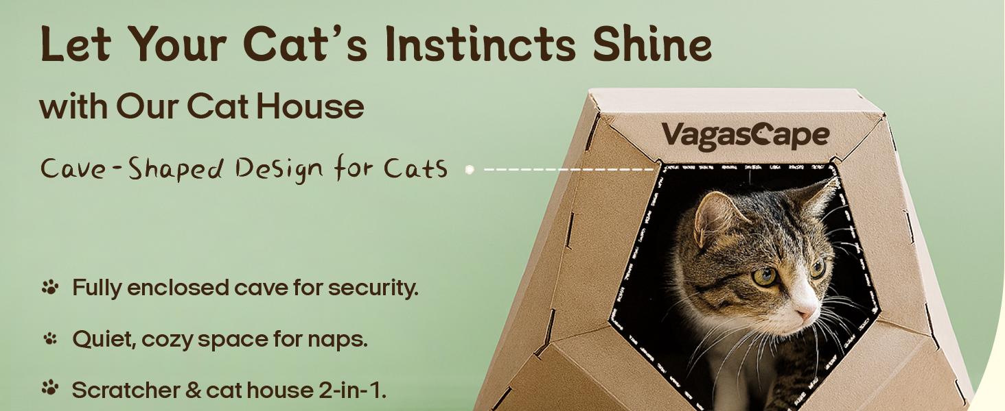 Vagascape DIY Cat House, DIY Origami Hand-Painted Cat House, Scratch-Resistant Kraft Paper Material, Foldable Washable Pet House, Ped Bedding, A Special Gift Just for Your Pet