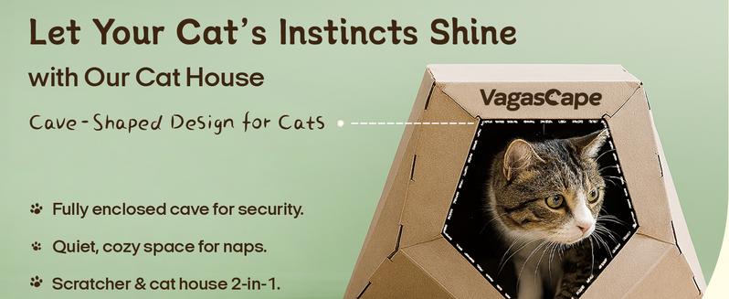 Vagascape DIY Cat House, DIY Origami Hand-Painted Cat House, Scratch-Resistant Kraft Paper Material, Foldable Washable Pet House, Ped Bedding, A Special Gift Just for Your Pet