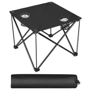 Compact Foldable Outdoor Side Table No Tool Setup Water Resistant 600D Fabric Steel X Holds 44 lbs Includes Carry Bag Drink Holders Perfect for Camping BBQ Fishing Backyard small grill