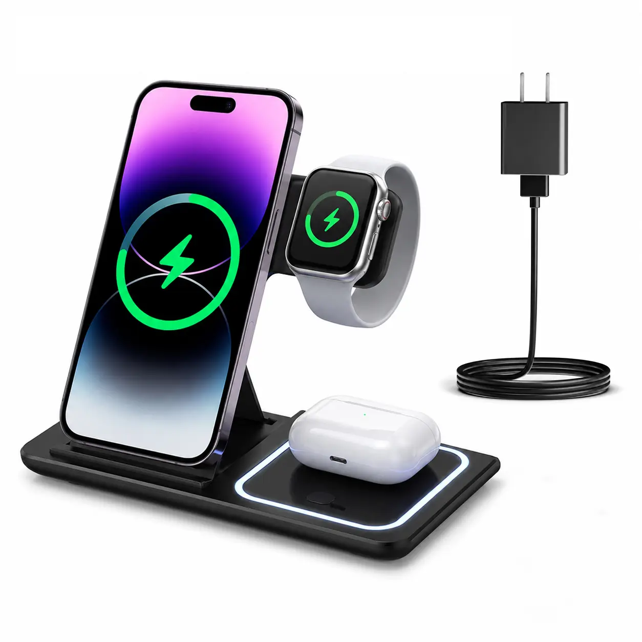 PQRQP Wireless Charger iPhone Charging Station: 3 in 1 Charger Stand Multiple Devices for Apple - iPhone 17 16e 16 15 14 Pro Max 13 12 11 - Watch 11 10 9 8 7 6 5 4 3 2 SE and Ultra Series - Airpods 4 3 Pro,Father's Day Gift