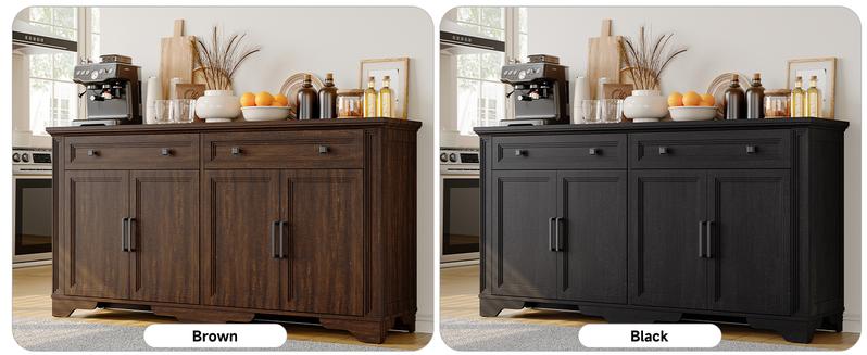 【Valentine's Day Gift】ONBRILL 63" Sideboard Buffet Cabinet, Kitchen Buffet Storage Cabinet, Large Credenza with Drawers & Doors, Wood Coffee Bar Console Wine Bar for Living Room Hallway