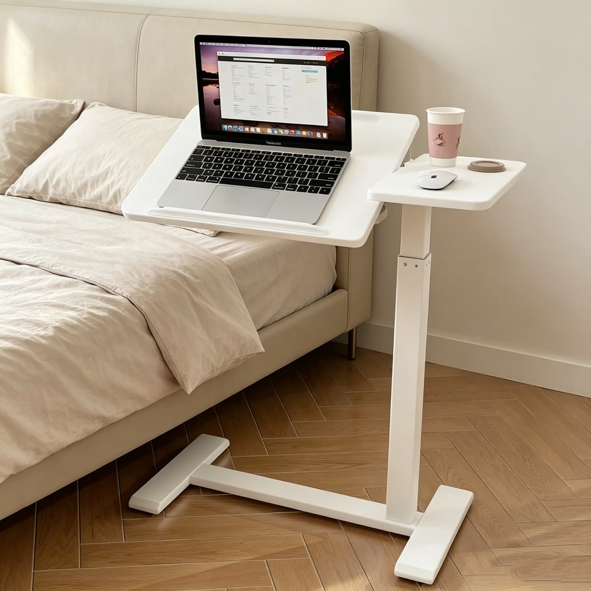 Mobile Standing Desk with Wheels & Tiltable Tray – Adjustable Height Bedside Laptop Table for Home Office, Side Computer Workstation