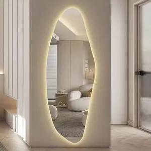 High-end irregular LED full-length makeup mirror, simple and modern wall-mounted floor-length mirror, LED home-use irregular makeup mirror, perfect for retail stores, room decoration, shops, bedrooms