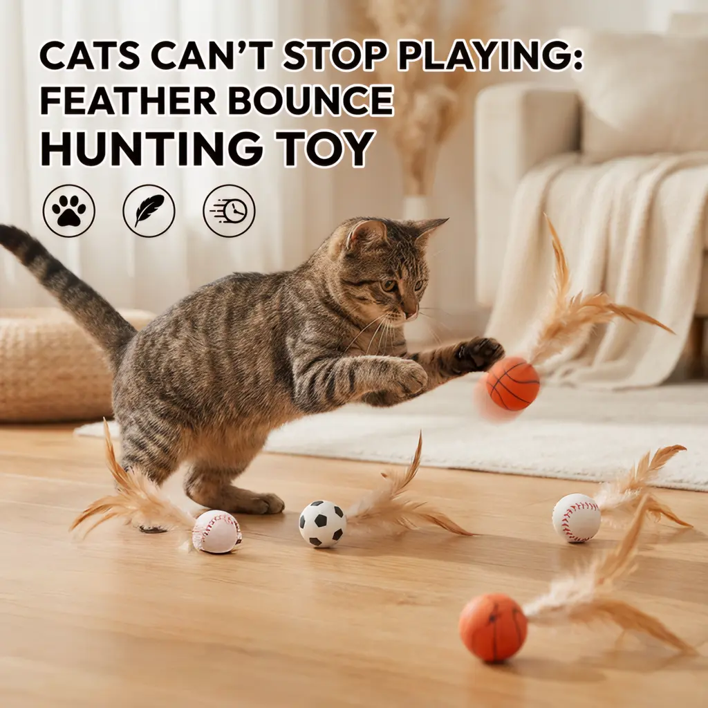 【6 Packs】Interactive Cat Toy Bouncy Balls with Feather Self-Play Kitten Toys for Indoor Cats Chase Fetch Bouncing Pet Toys for Boredom Relief, Cat Exercise Teaser Toys, Soft Durable Entertainment Activity Stimulation Toys for Kittens & Adult Cats