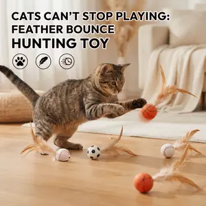 【6 Packs】Interactive Cat Toy Bouncy Balls with Feather Self-Play Kitten Toys for Indoor Cats Chase Fetch Bouncing Pet Toys for Boredom Relief, Cat Exercise Teaser Toys, Soft Durable Entertainment Activity Stimulation Toys for Kittens & Adult Cats