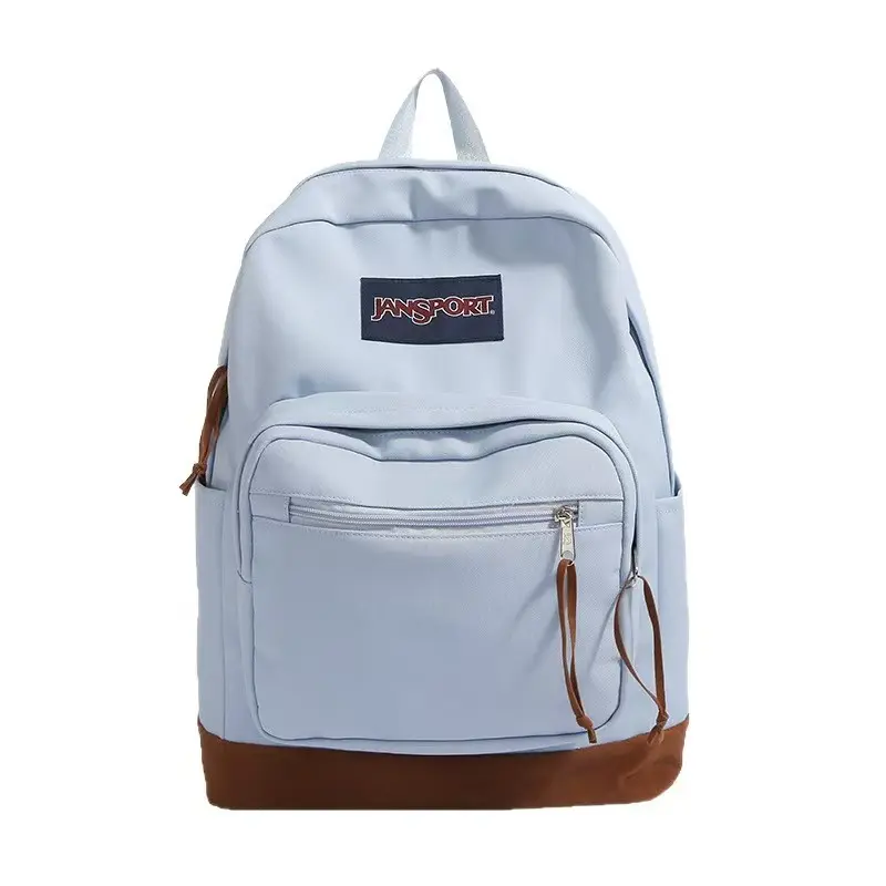 Jansport 2-Tone Backpack - Light Blue with Brown Bottom, Secure Zipper Closure, Logo Patch, Ideal for Daily Use, Two-Tone