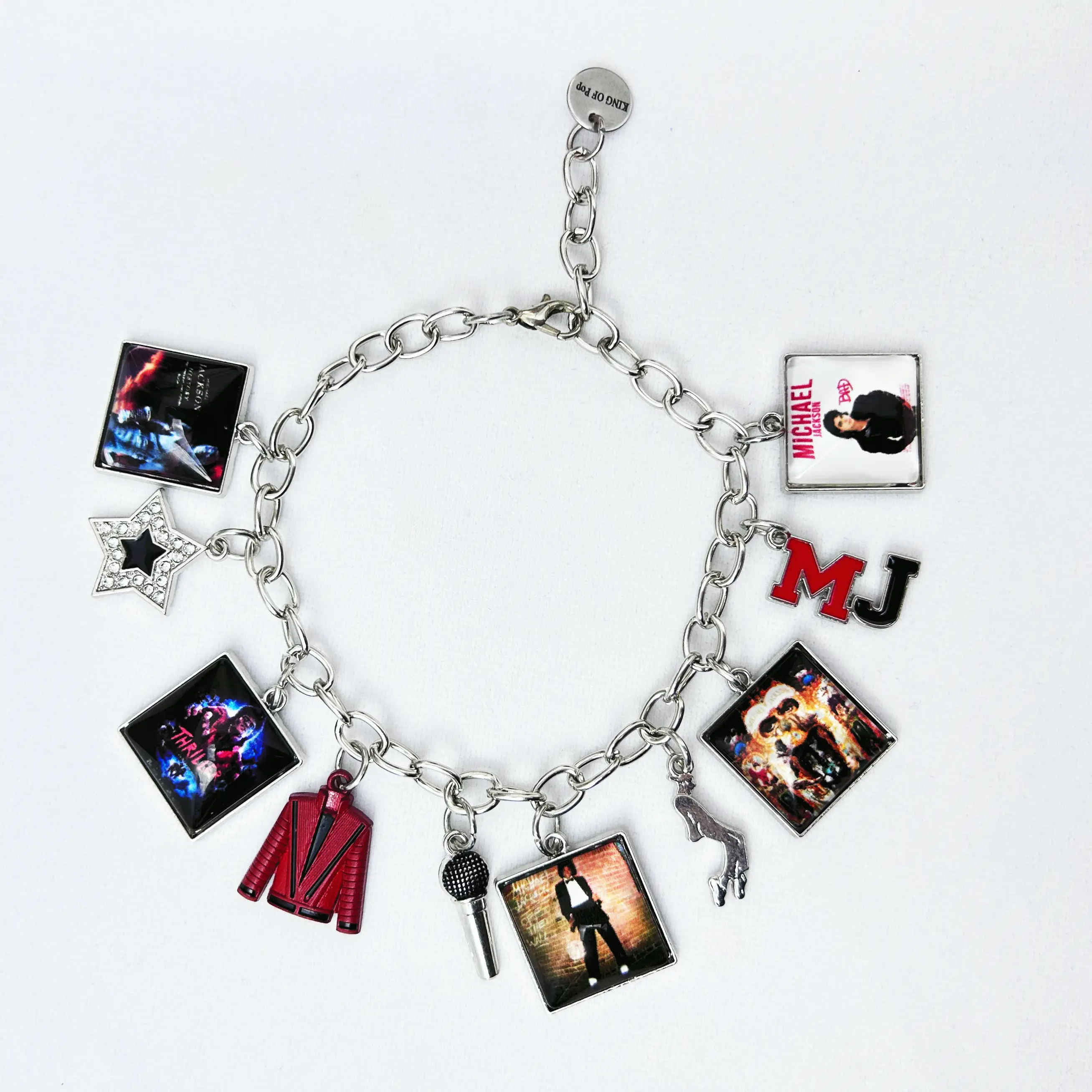 Music Inspired Michael Jackson Charm Bracelet, Vintage Link Chain Bracelet with Microphone, Jacket & Album Charms, Unisex Fan Gift, Back to School