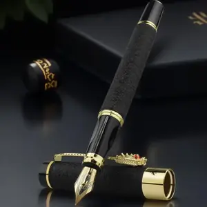 Luxury Dragon Pattern metallic Fountain Pen with Gift Box, Unique Pens, Replaceable Ink Sac Smooth Writing Pen, Vintage Embossed Decor Office Signature Pen